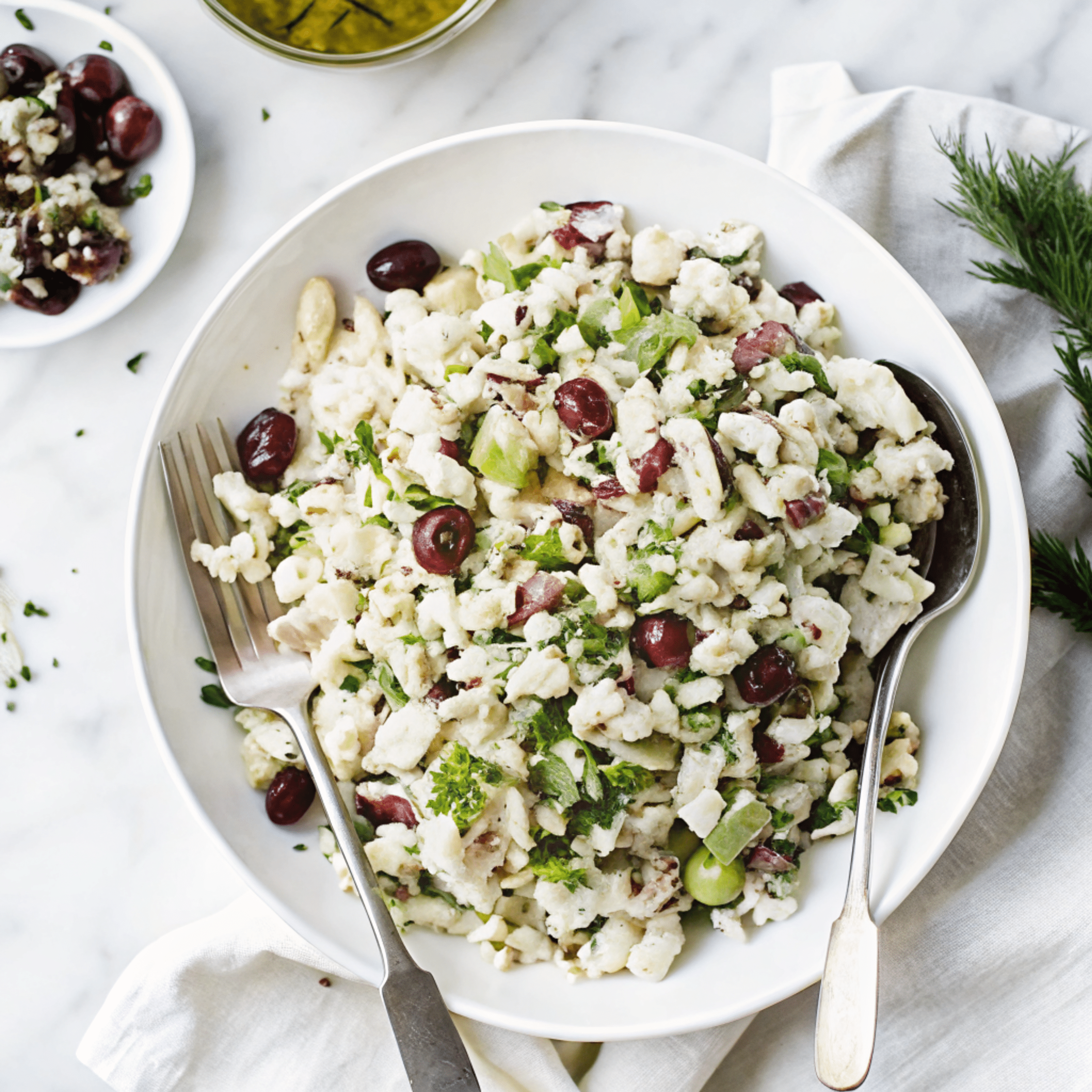 Summer Salad – Creamy Chicken Salad with Olives and Fresh Herbs Summer salad: creamy chicken salad with olives, herbs, and fresh vegetables