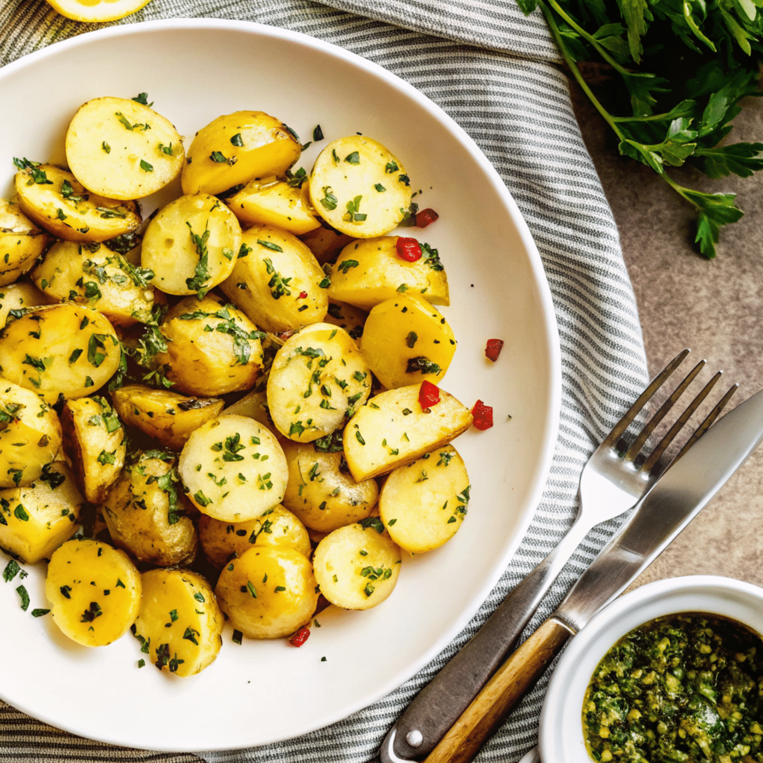Chimichurri Potato Salad Summer Salad Recipes Idea Chimichurri potato salad with herbs for Summer Salad Recipes