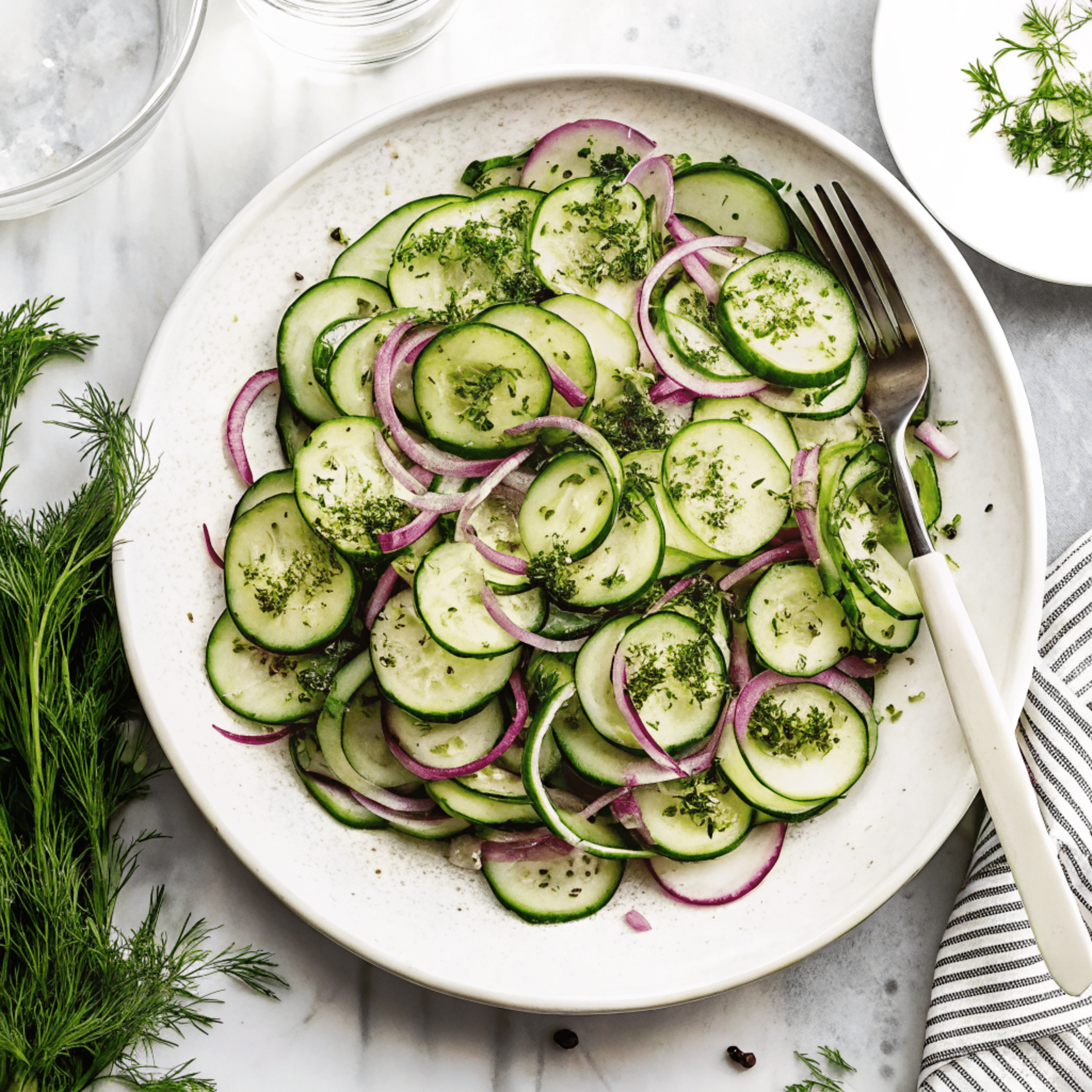 Crisp Cucumber Salad Summer Salad Recipes Idea Cucumber salad with red onion and dill for Summer Salad Recipes