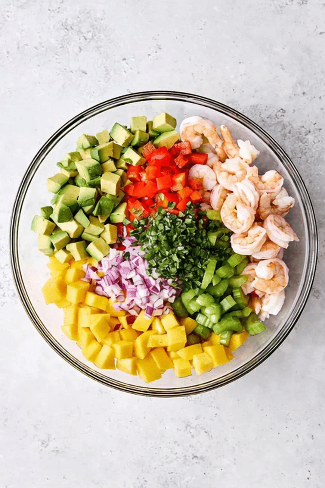 Mixed Ingredients for Mango Avocado Shrimp Salad Mixed Ingredients for Mango Avocado Shrimp Salad