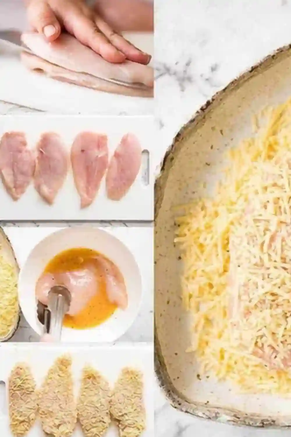 How to Prepare Parmesan Crusted Chicken with Egg and Parmesan Coating Step-by-step preparation of Parmesan Crusted Chicken with chicken cutlets, egg wash, and Parmesan coating
