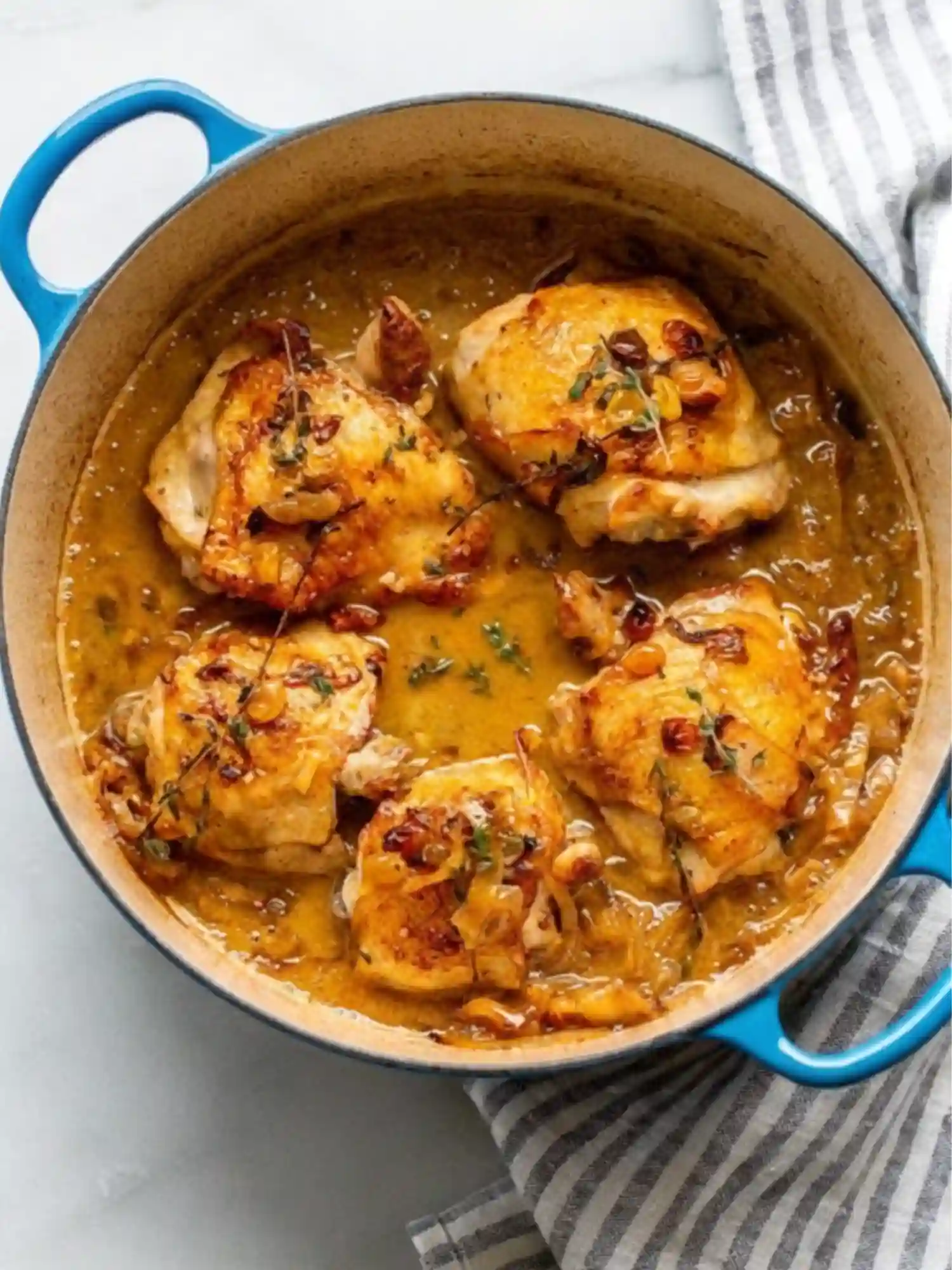 Chicken thighs braised in apple cider perfect for fall dinner ideas