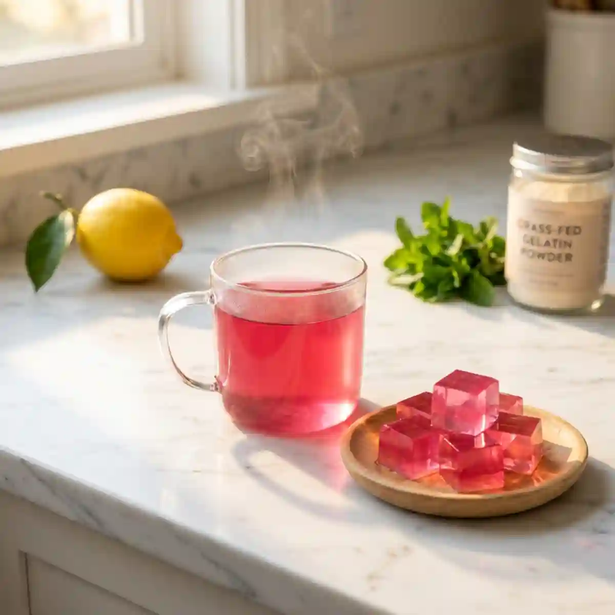 Dr Oz Pink Gelatin Recipe for Weight Loss warm drink and pink gelatin cubes before meals