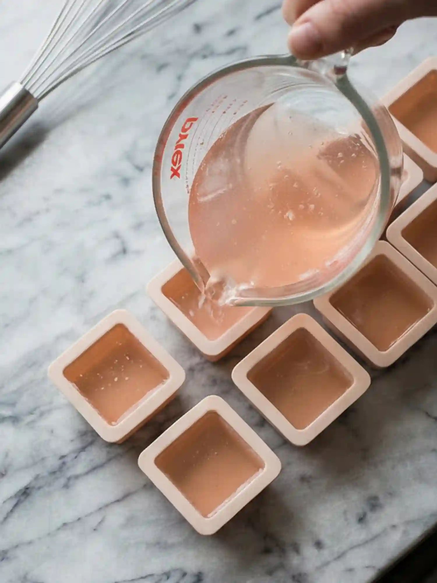 pouring gelatin mixture into silicone molds for bariatric gelatin recipe for weight loss