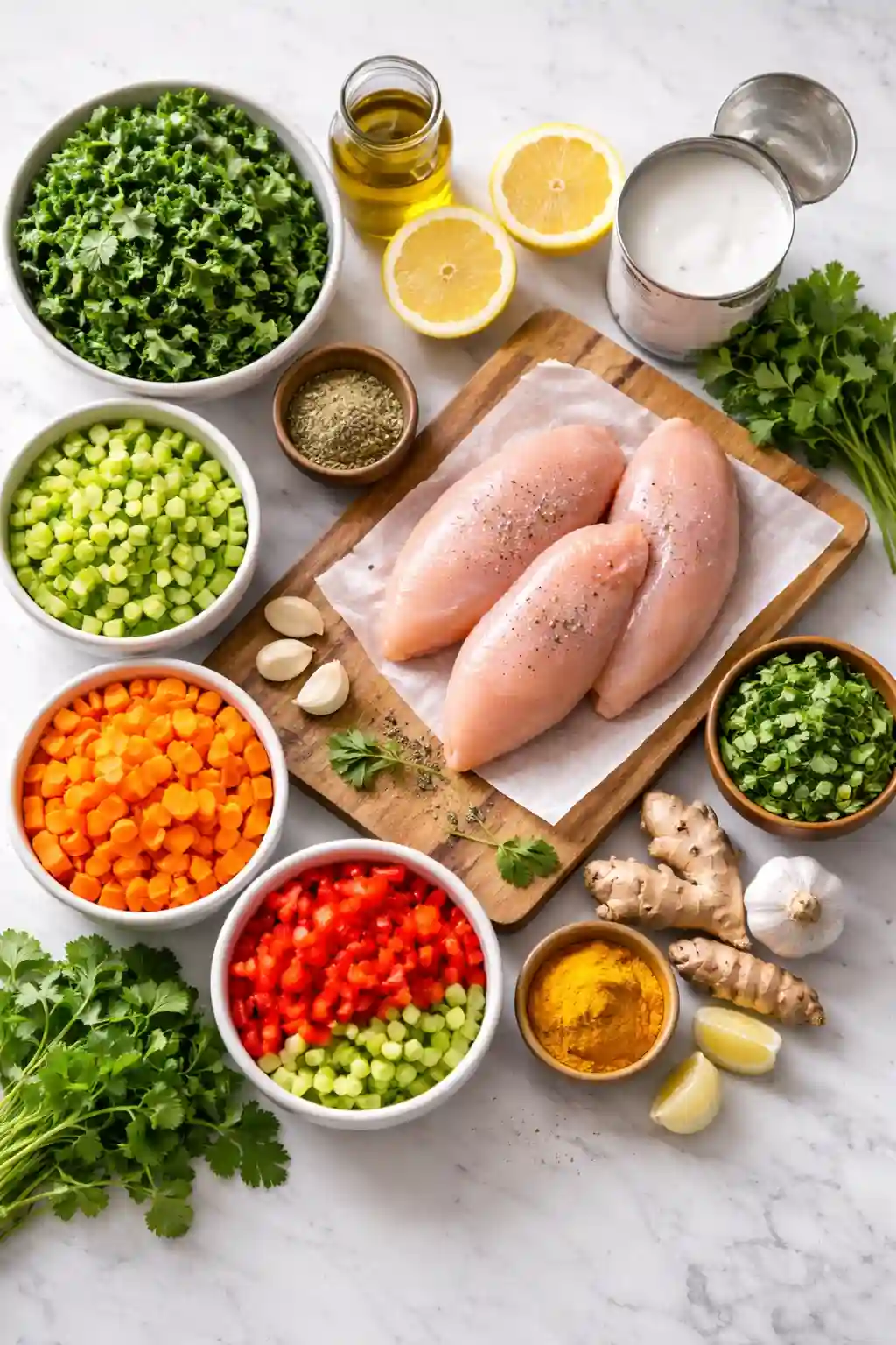 Detox Soup Recipe Ingredients with Fresh Vegetables and Chicken detox soup recipe ingredients with fresh vegetables chicken ginger turmeric and lemon