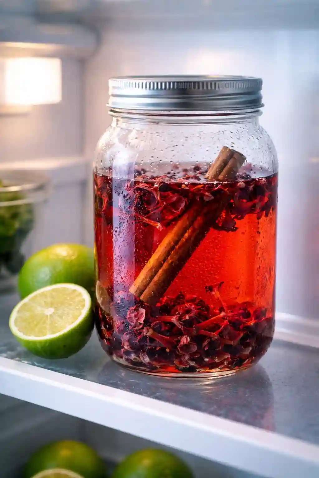 hibiscus tea cold brew weight loss nighttime with cinnamon and lime in jar