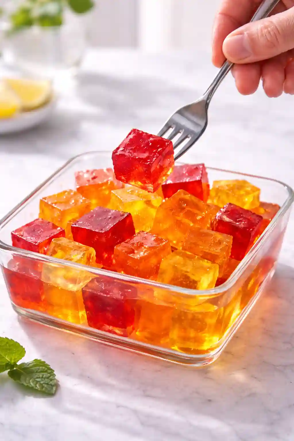 gelatin unflavored knox jello cubes served with fork low calorie dessert