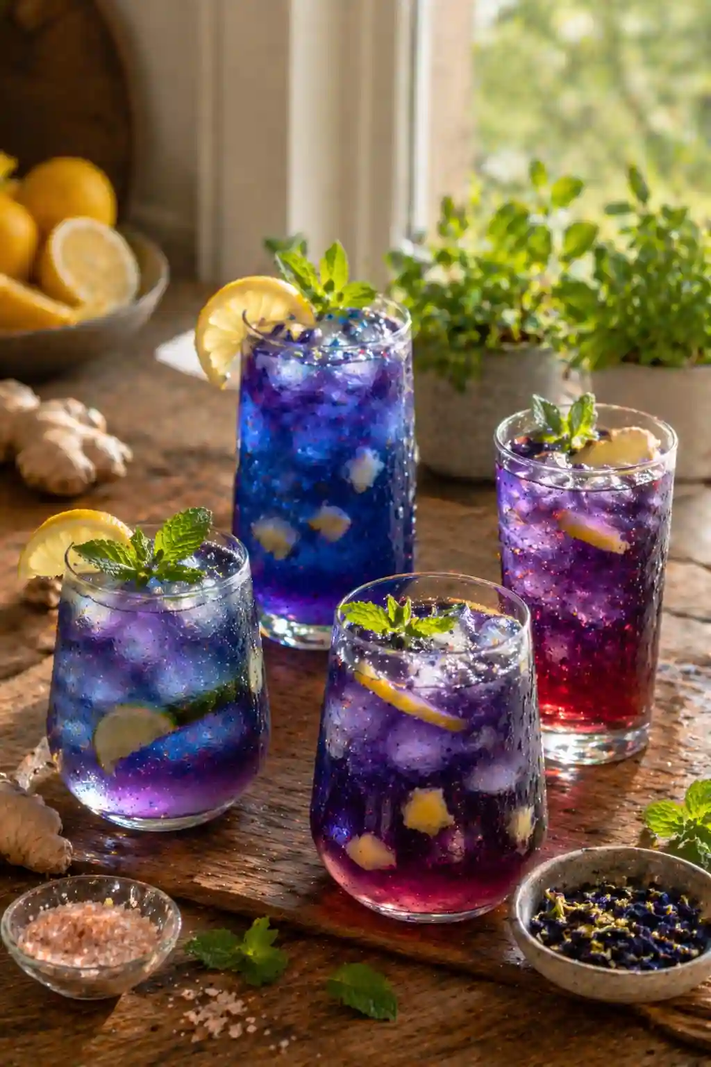 brazilian mounjaro drink variations for weight loss with butterfly pea tea lemon and ginger