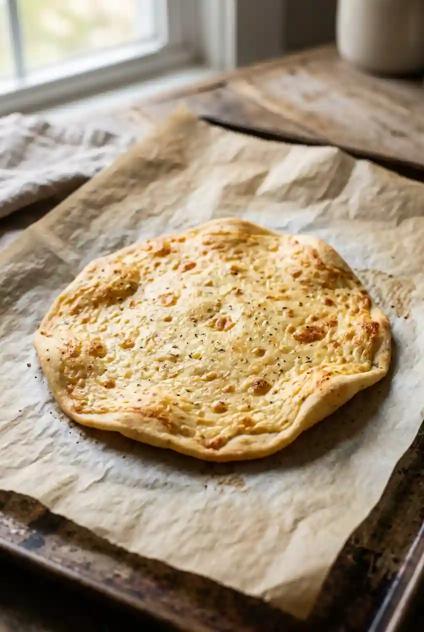 cottage cheese flatbread wrap baked until golden and flexible on parchment paper