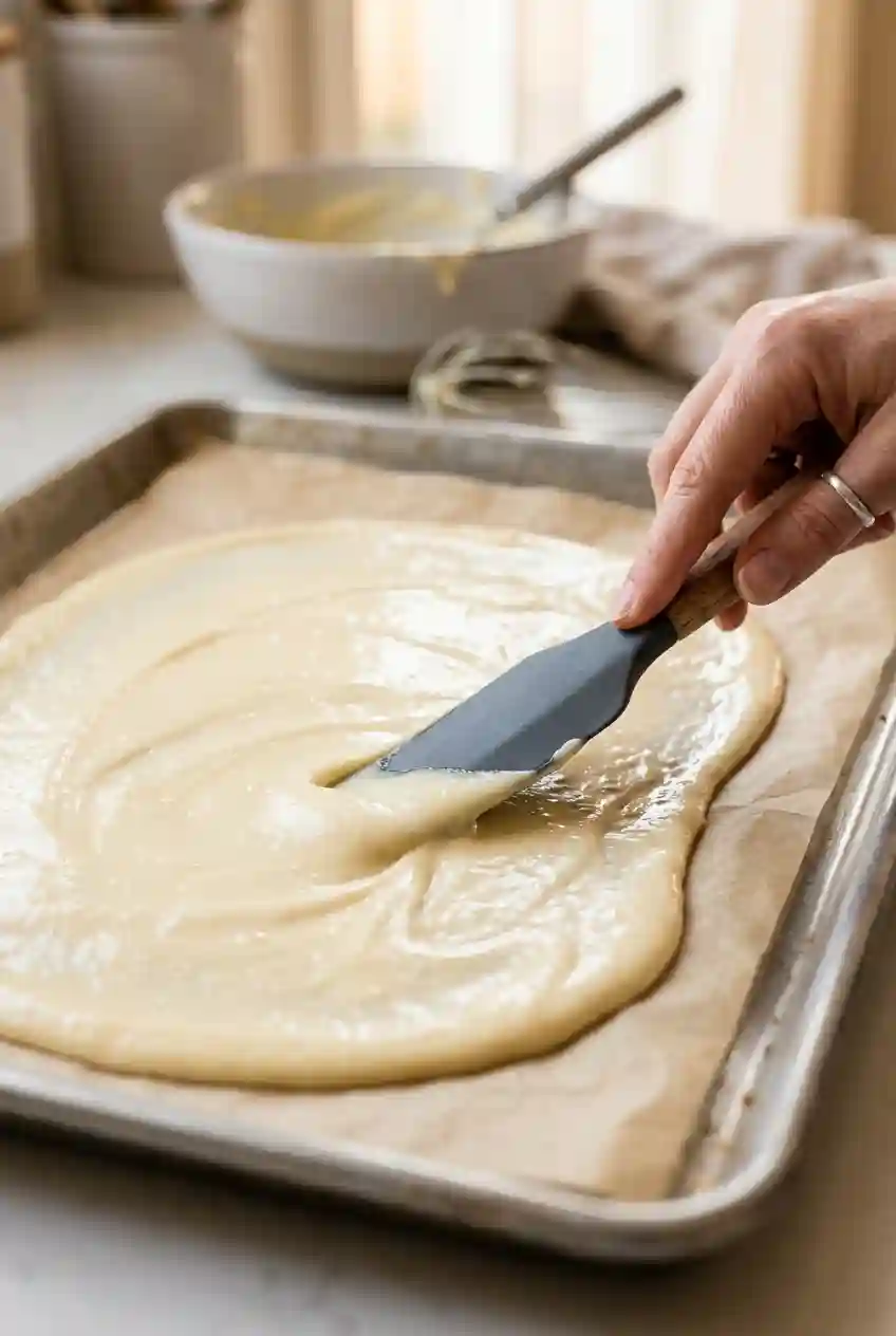 how to make cottage cheese wrap recipe by spreading smooth batter on baking tray with spatula