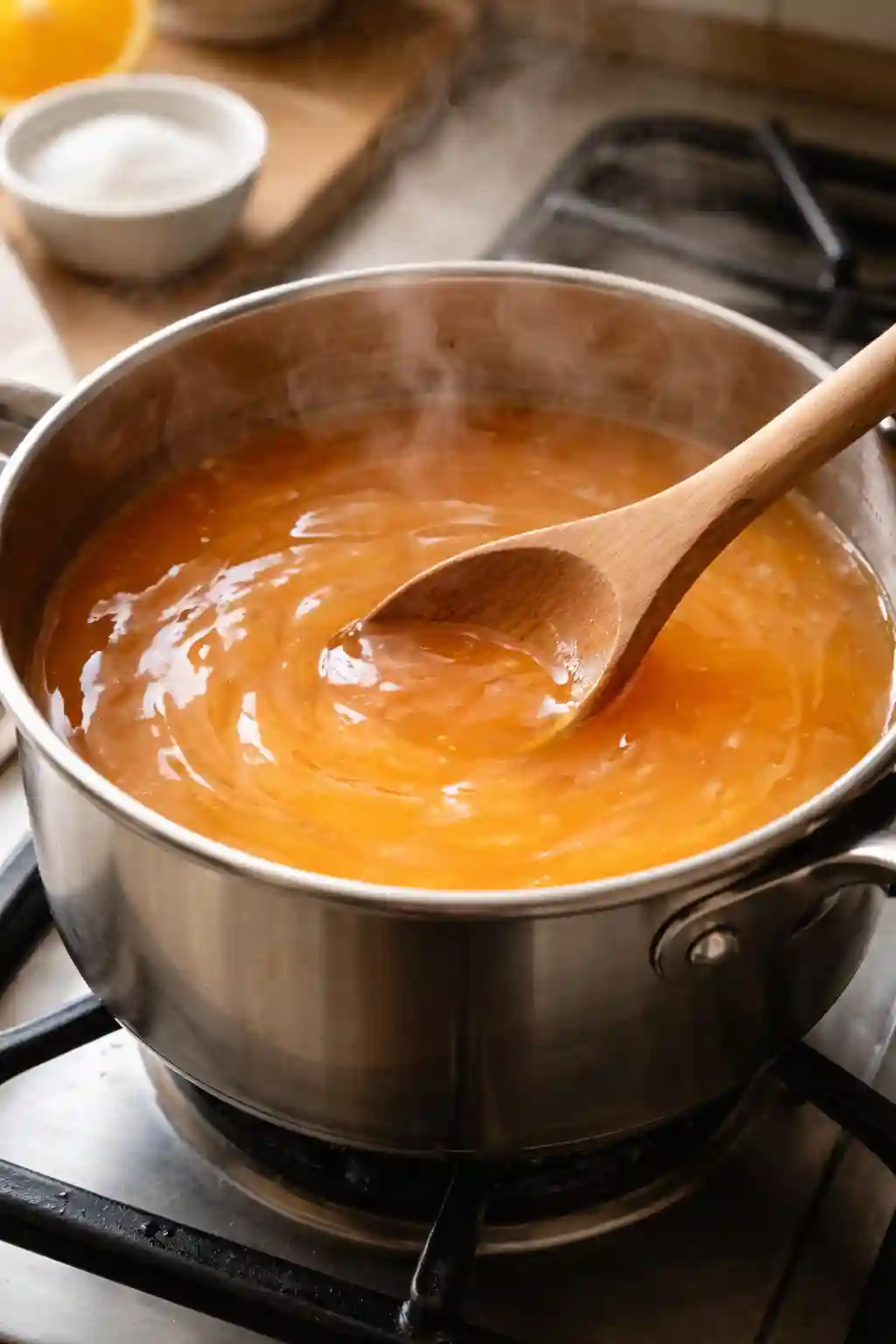 Cooking Orange Jello Pudding Mixture Step Cooking orange jello and vanilla pudding mixture in a saucepan until smooth and clear