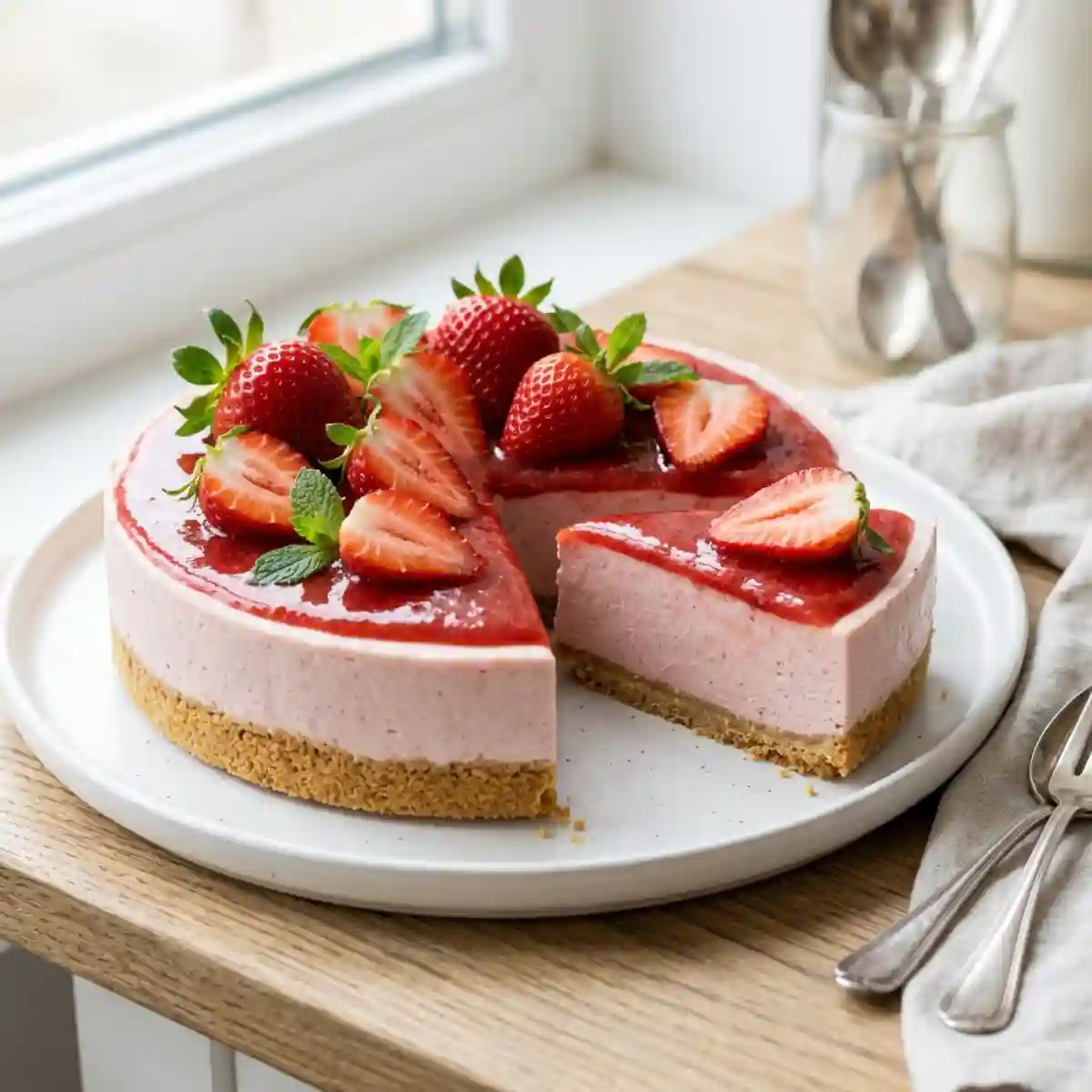 No Bake Strawberry Cheesecake Easy Dessert 