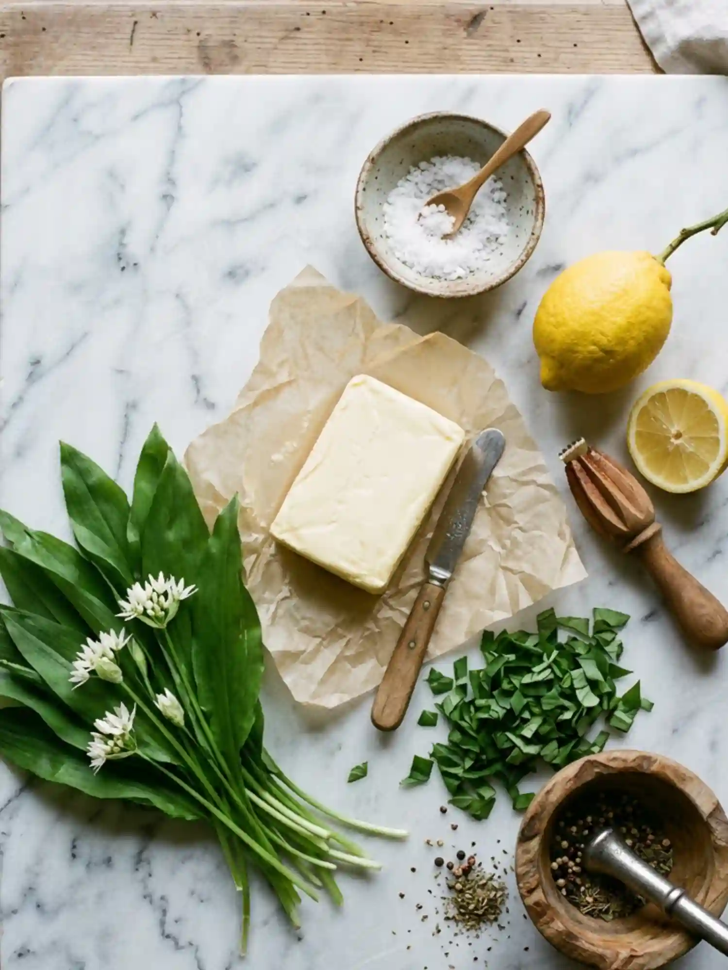 wild garlic butter recipe ingredients fresh leaves butter lemon salt