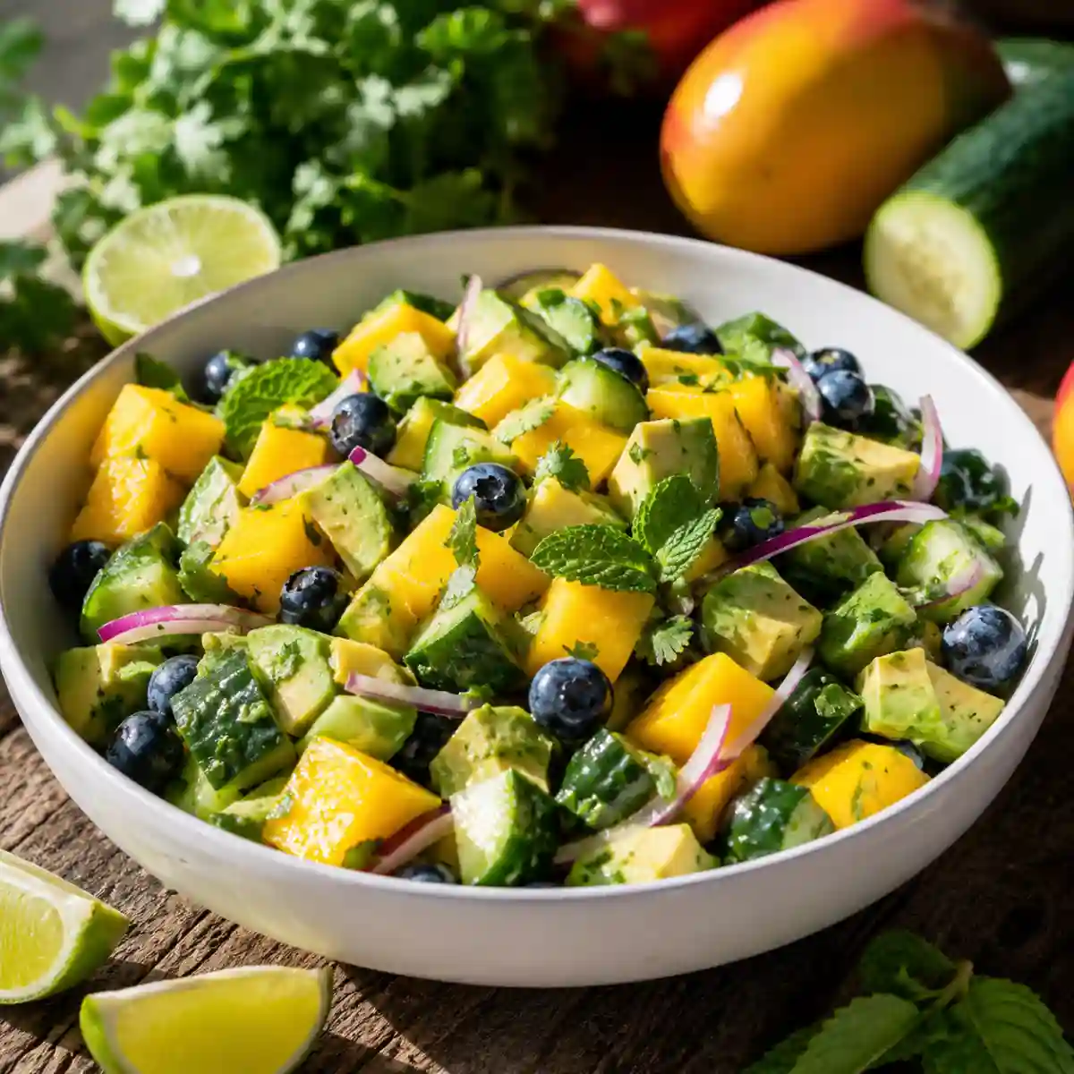 Mango Cucumber Salad with Blueberries and Avocado