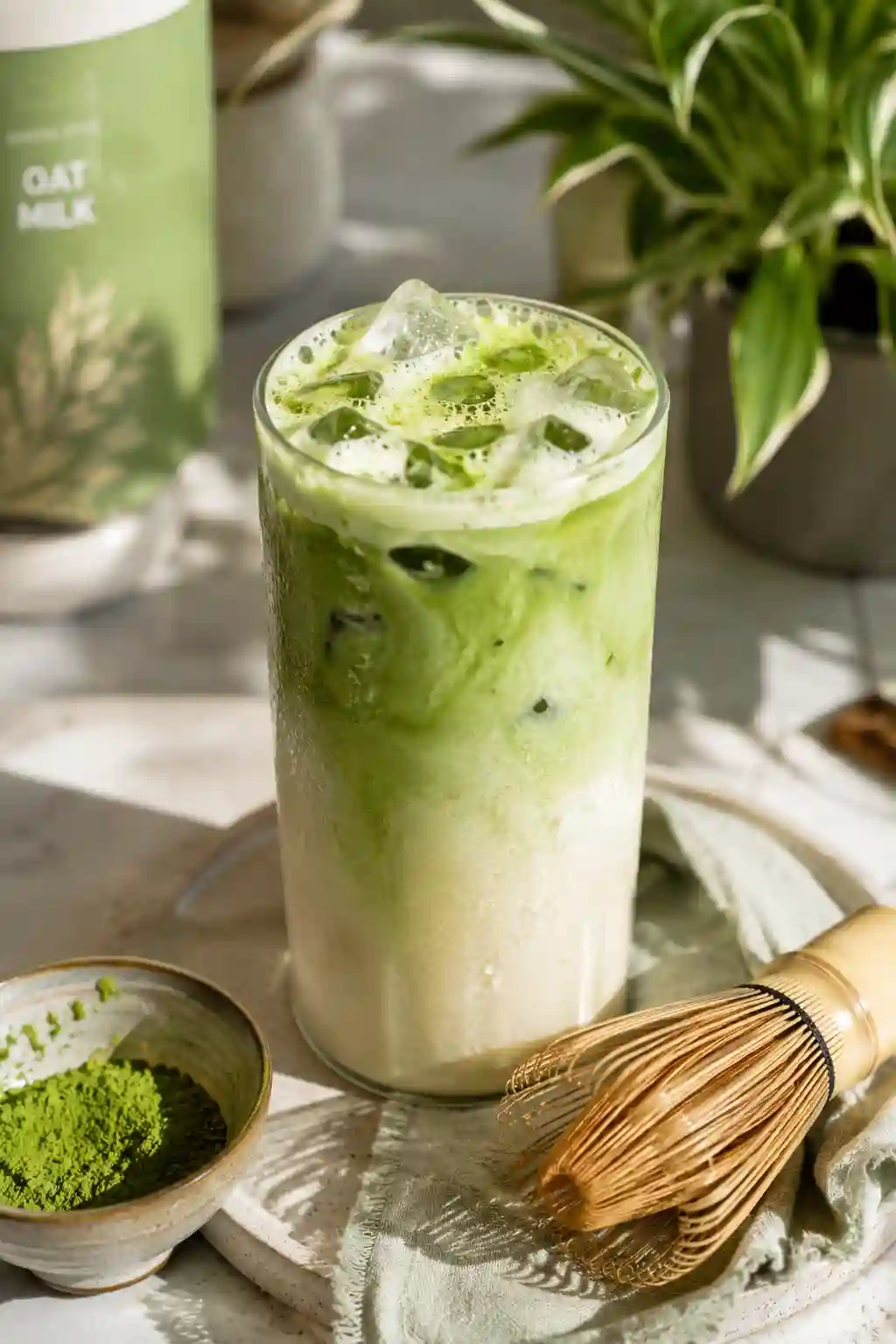 Benefits of Drinking Matcha Daily refreshing iced matcha latte with oat milk