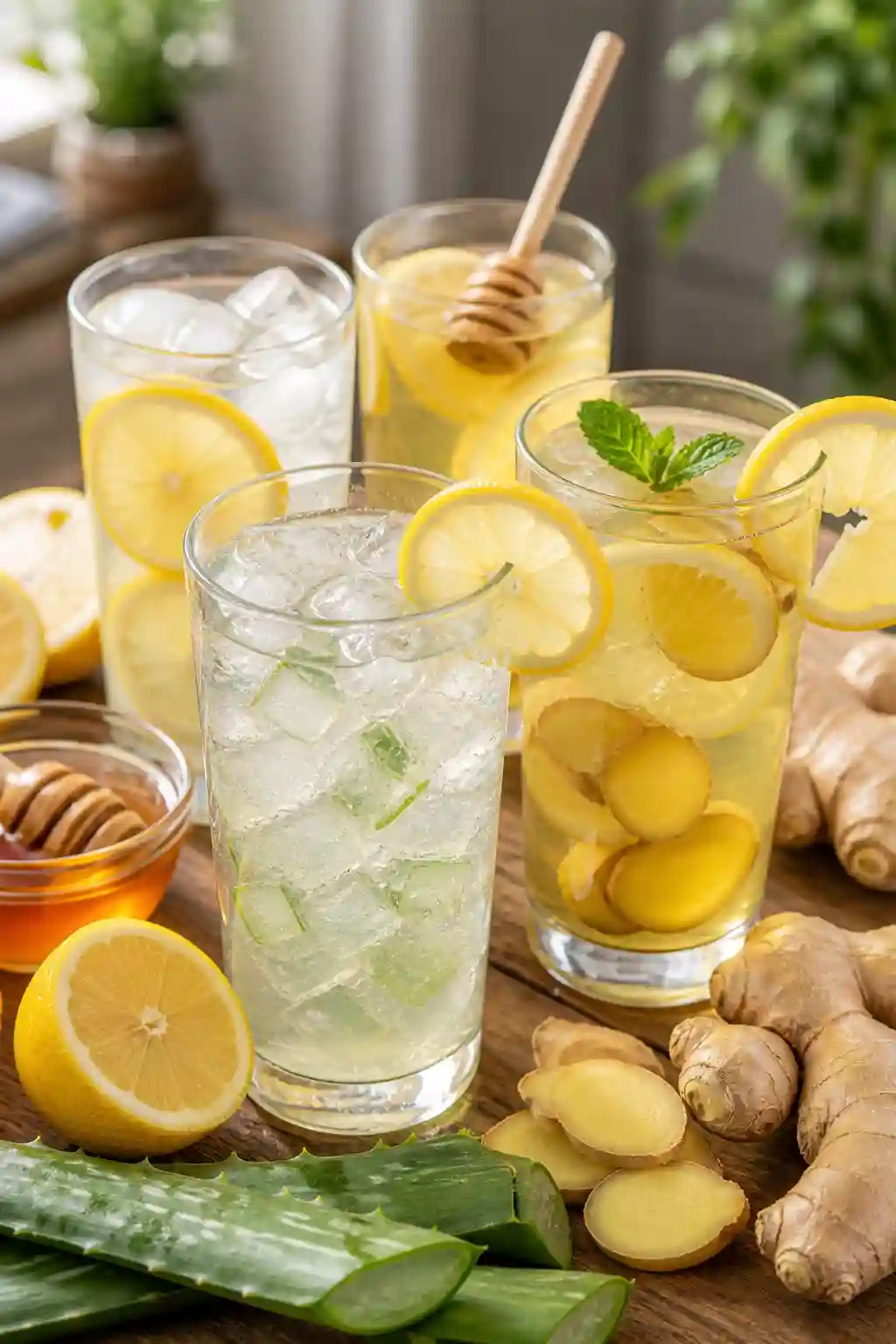 aloe vera lemon water variations for weight loss with ginger honey and lemon in refreshing detox drinks