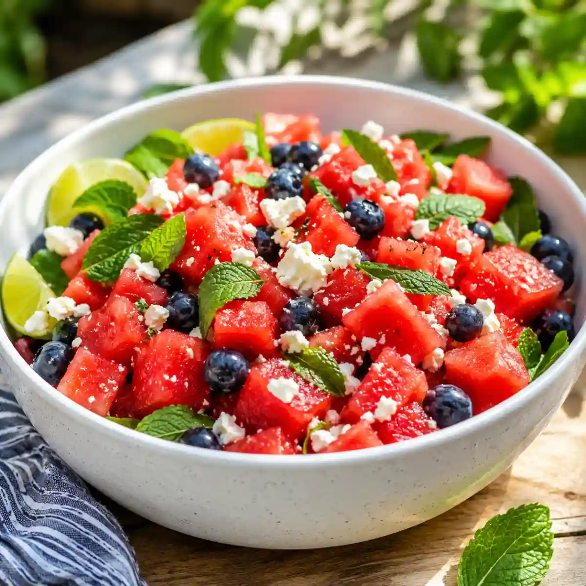 Watermelon Feta Salad with Blueberries and Mint (No Soggy)