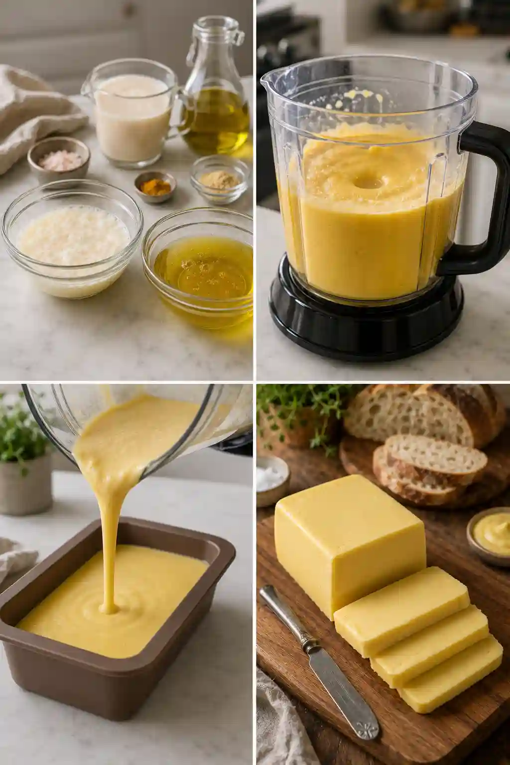 Miyoko's Butter Recipe Copycat spread on artisan sourdough bread with sliced vegan butter on a wooden board