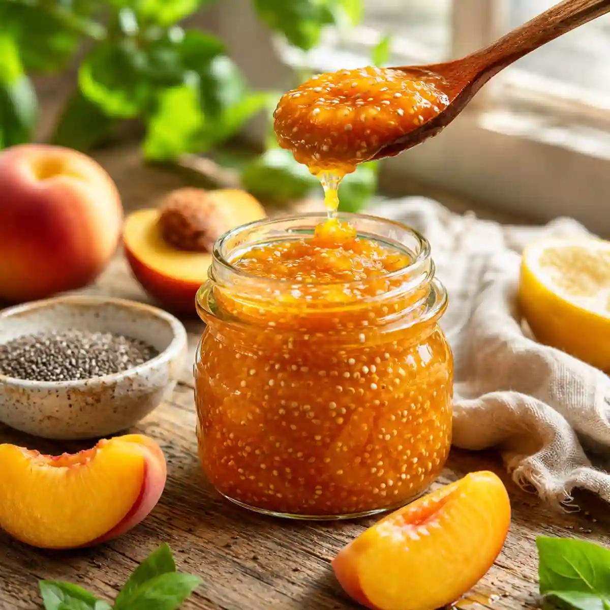 Peach Chia Seed Jam Recipe (No Pectin, No Refined Sugar)