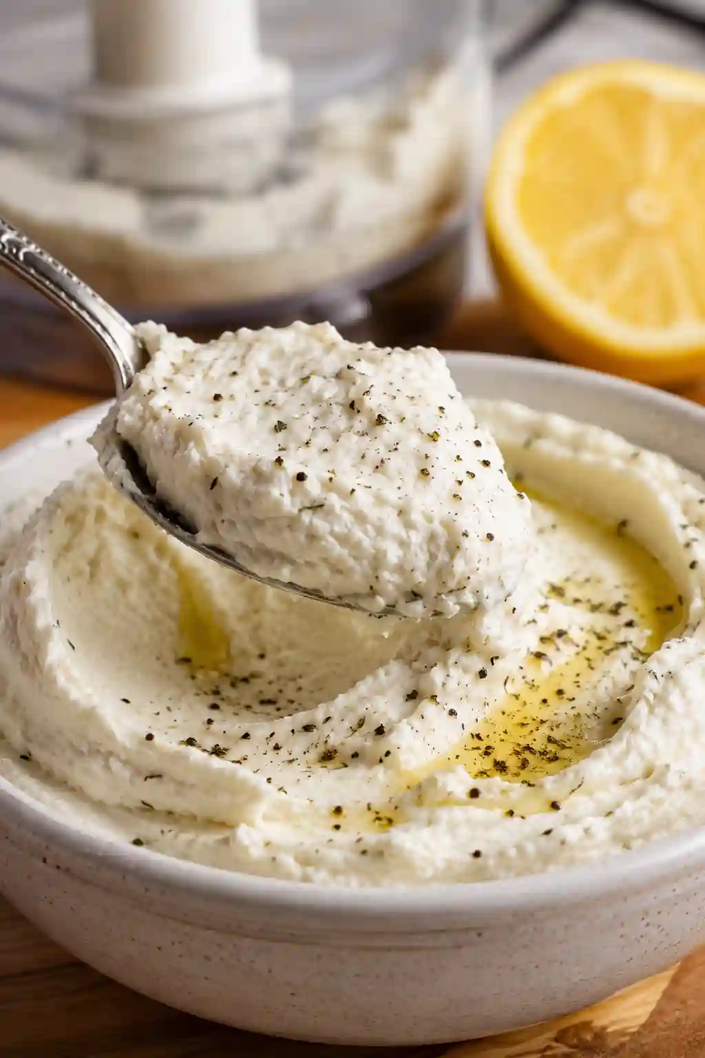 Creamy whipped feta spread made with feta cheese, Greek yogurt, olive oil, garlic, and lemon.