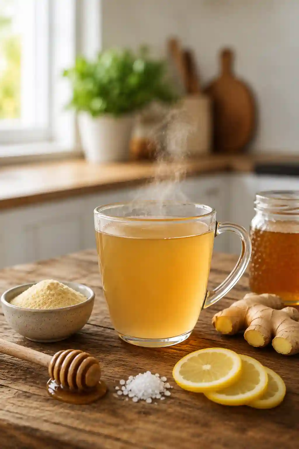 Finished Horse Gelatin Trick Recipe for Men Finished Horse Gelatin Trick Recipe for Men served warm in a glass mug with horse gelatin powder, honey, fresh ginger, sea salt, and lemon slices.