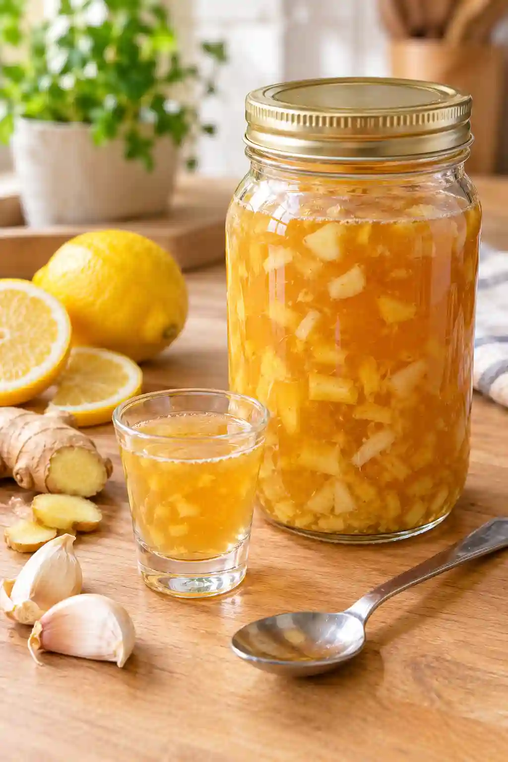 Arterial Flush Recipe serving with garlic, ginger and lemon