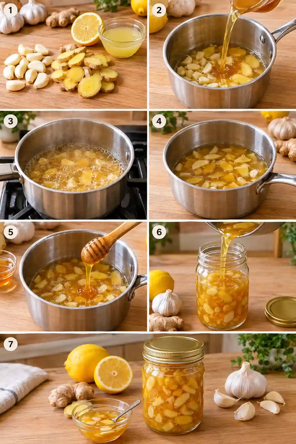 Arterial Flush Recipe step by step with garlic, ginger, lemon, honey and apple cider vinegar