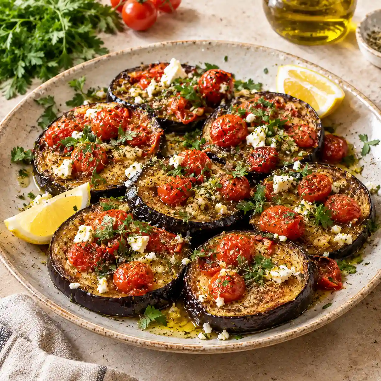 Baked Eggplant with Tomatoes and Herbs Easy Recipe 