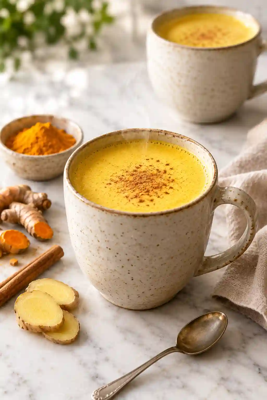Golden Milk Recipe served warm with turmeric, ginger and cinnamon
